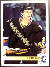 Chris Tamer Pittsburgh Penguins 1994 Premier #224 NHL Autographed Hockey Card