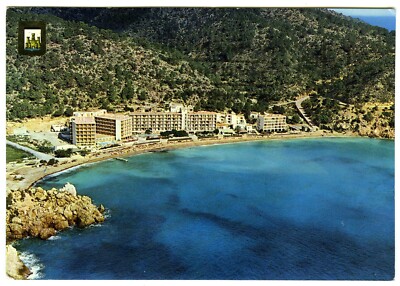 1980er Ibiza Postkarte Luftbild Cala San Vicente Strand Isla Blanca verschickt 1981
