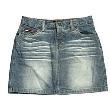 Vintage Y2K Tommy Jeans Womens Denim Mini Skirt Size 3 Blue Faded Look 100 Cot
