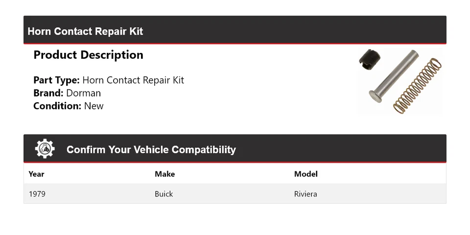 Kit de reparación de contacto de bocina Buick Riviera Dorman 1979 Foto 2 de 4