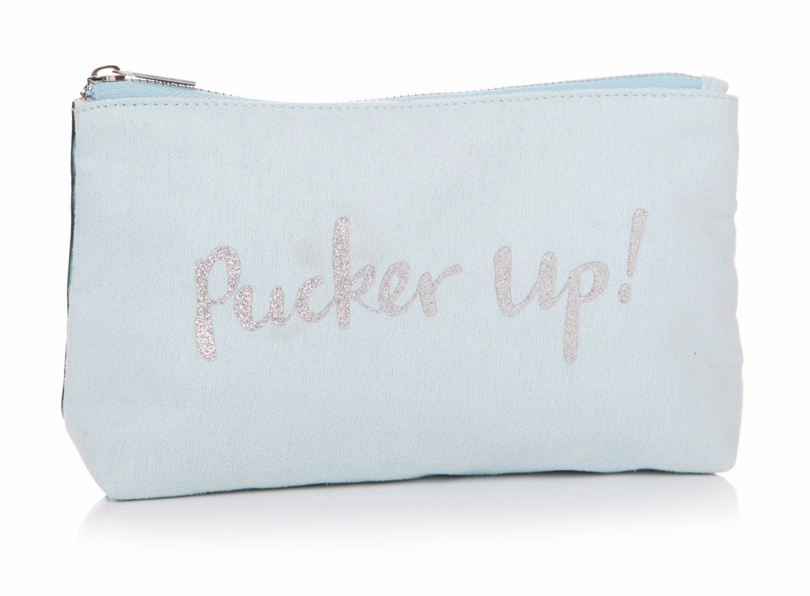 Ta Da! Sparkly Glitter Pucker Up! SILVER & TEAL Make Up Cosmetic Travel Bag