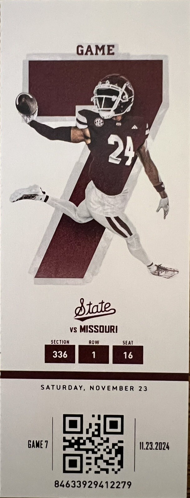 2024 Mississippi State Football Collectible Ticket Stub Game 7 Missouri ...