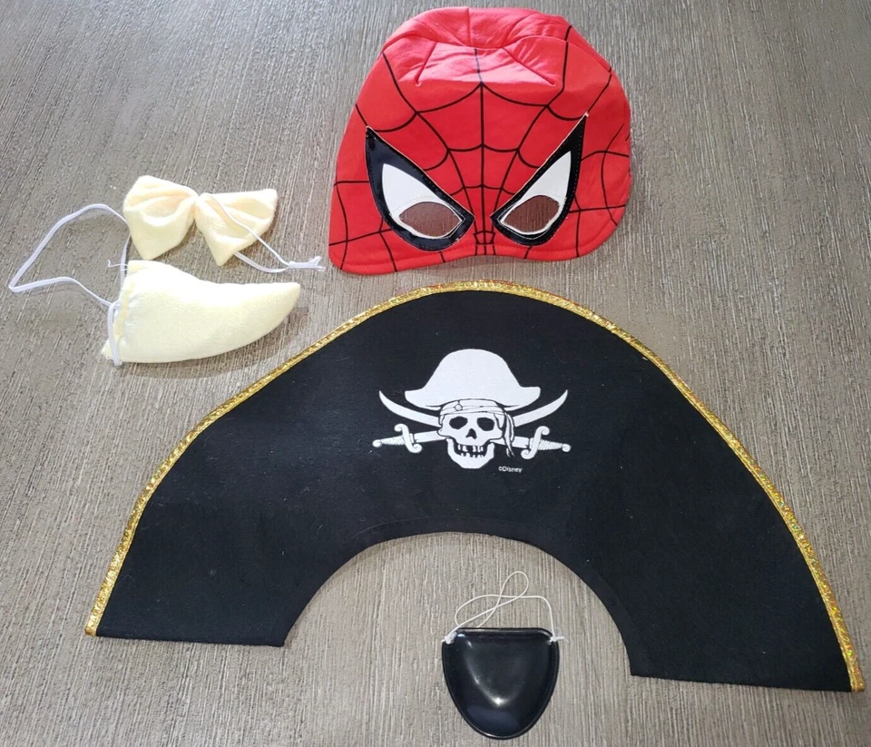 BOYS PIRATE HAT EYE PATCHES SPIDERMAN MASK HALLOWEEN PRETEND PLAY LOT DUCK TAIL - Image 1 of 1