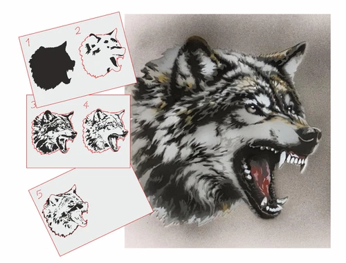 AS-365 Wolves stencil acrylic airbrush spray wall paint ! Duty-fees free !
