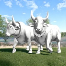 2X Draught Oxen Medieval etc -28mm 1/56 Northern Crusades Miniatures