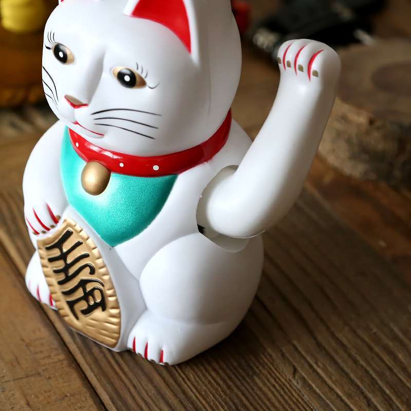 Lucky Cat 5" Blanco MANEKI NEKO Beckoning Fortuna Riqueza Feng Shui Oficina Hogar