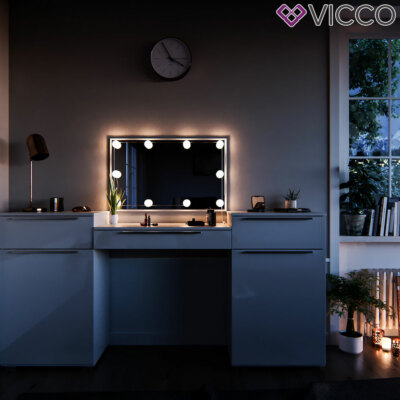 Meuble De Maquillage Commode De Coiffeuse Avec Miroir Tiroir Guirlande Led Blanc à Prix