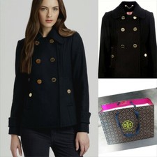 Tory Burch Black Pea Coat With Gold Buttons Us 2/uk6