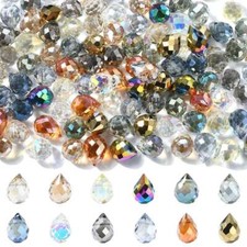 120x Glass Teardrop Beads ABColor Water Drop Beads Tear Drop Shaped Bead for DIY
