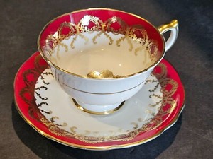 Aynsley Red and Gold Teacup & Saucer, bone china, from England