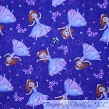 BonEful FABRIC FQ Cotton Quilt Purple Princess SOPHIA Girl Dress Pink Heart SALE