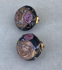 Vintage Murano Venetian Glass Wedding Cake style Clip On Earrings Italy