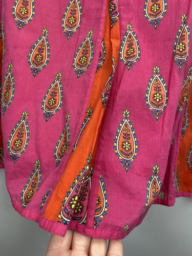East With Anokhi Skirt Size 16 Pink Orange Floral Paisley Indian Block Print - Picture 2 of 8
