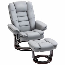 HOMCOM Swivel Manual Recliner and Footrest Set PU Leather Lounge Chair Grey