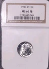 1943-D   10C  Mercury Dime : NGC  MS66 FB  Blazing White