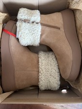 Fitflop Women's F-Mode Shearling-Collar Zip-up Leather Ankle Boots