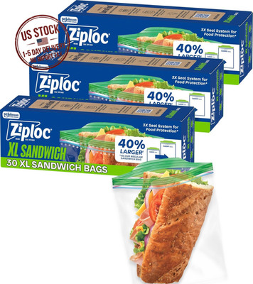 Ziploc XL Sandwich and Snack Bags, Easy Open 90 Count (Pack of 1), Multi