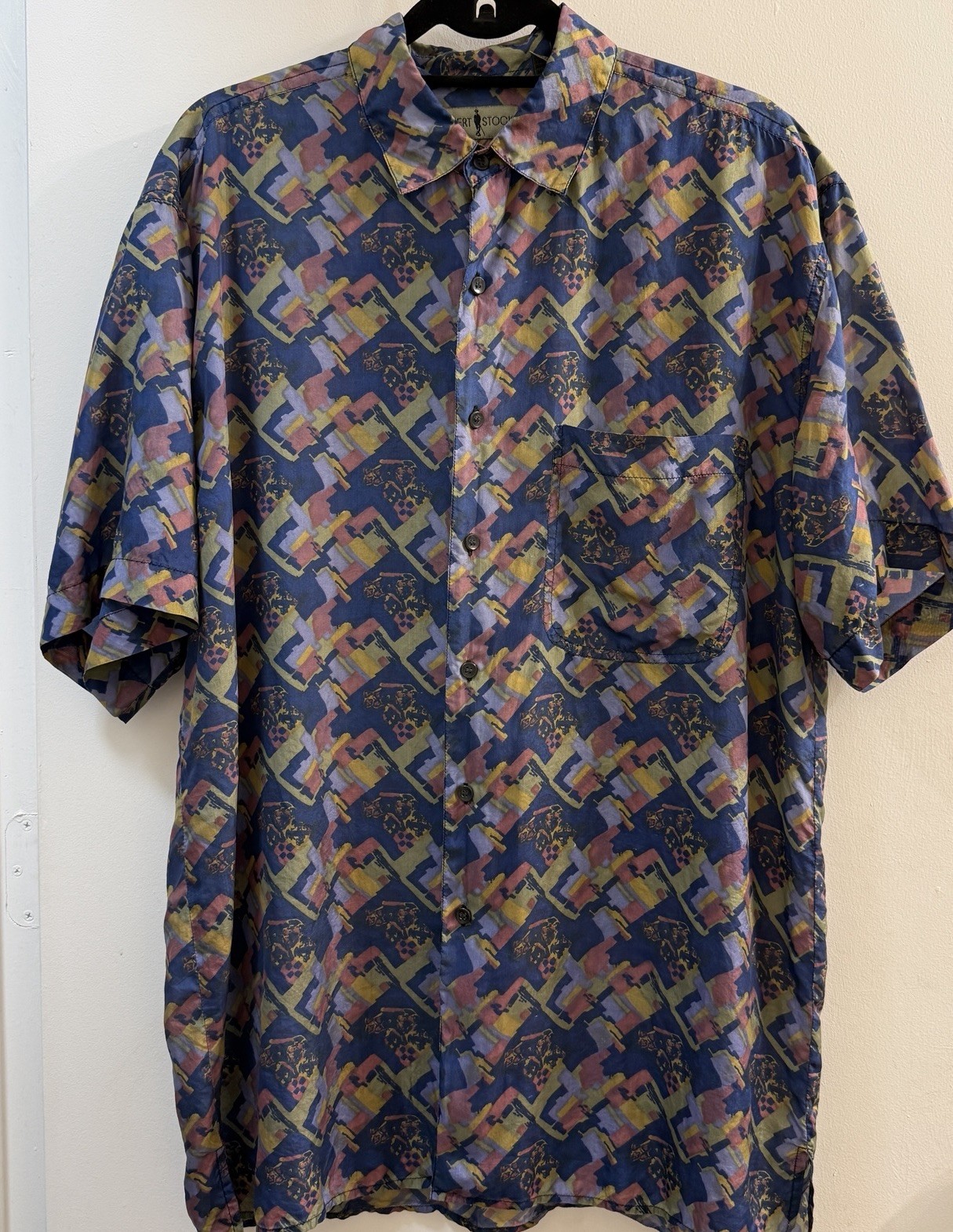 Vintage Robert Stock 100% Silk 90s Shirt Abstract Large men's 80s art