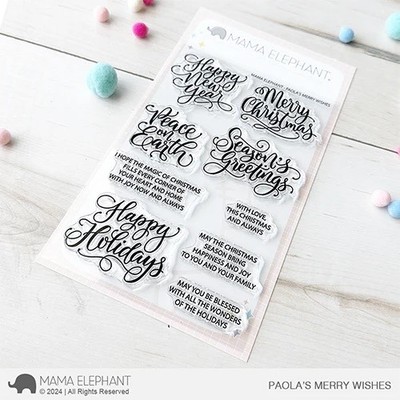 Mama Elephant PAOLA'S MERRY WISHES 4''x6'' Stamp Set, NEW