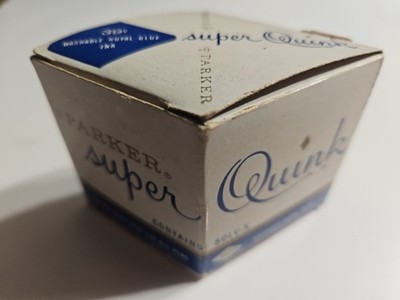 RARE VINTAGE PARKER SUPER QUINK BLUE INK BOTTLE IN ORIGINAL BOX