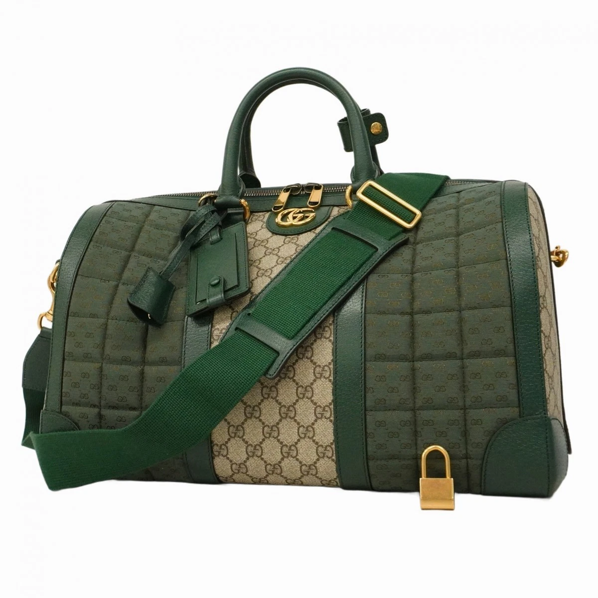 AUTH GUCCI BOSTON BAG GG SUPREME MICRO GG 724642 ??PVC MARRON VERT UNISEXE F/S