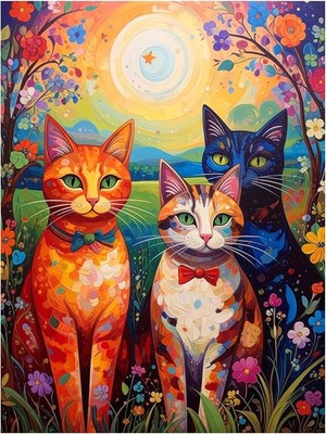 Tile Mural Cute Cats Whimsical Colorful Animal Kitchen Shower Art Backsplash