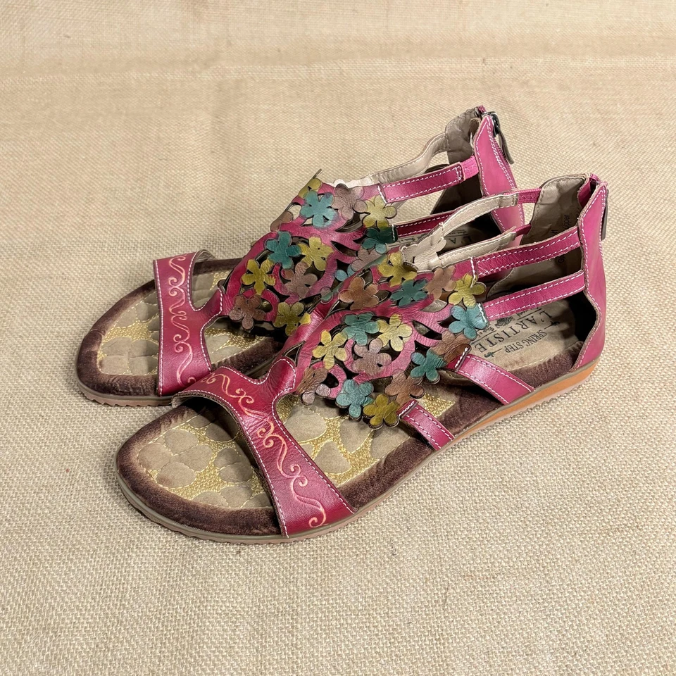 L'Artiste Maribel Sandals Womens 9.5 EU 41 Fuchsia Pink Floral Zip Back Shoes - Image 3 of 4