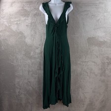 Reformation Dress Womens Size Medium Green Sleeveless V Neck Ruffle Maxi Wrap