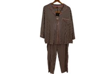 Striped Two Piece Pyjama Set Black White Pink Accents Size UK 10-12