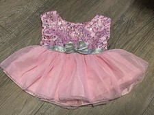 Build a Bear Pink Sequin Pastel Princess Dress Gown Silver Bow Tulle Bottom