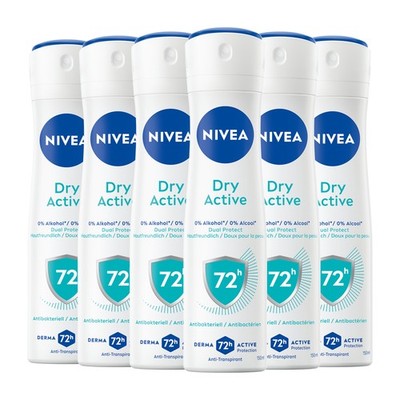 NIVEA Deodorant Dry Active Deo Spray 72h Anti-Transpirant-Schutz 6 x 150ml