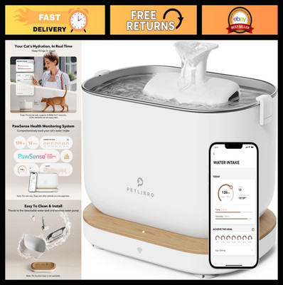 Automatic Cat Water Fountain with Stainless Steel Tray, App-Controlled, 2 Pumps,