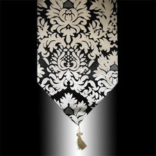 LUXURY RETRO BLACK BEIGE DAMASK VELVET DECORATIVE TASSEL TABLE RUNNER CLOTH