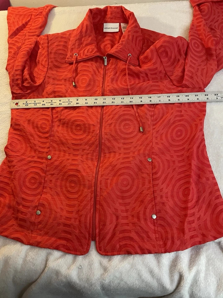 Alfred Dunner Jacket Coral Red Textured 14 Lightweight Zip Front Drawstring Hem - Image 3 of 4