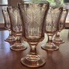 Lot 6-Vintage Indiana Glass Pink Madrid Recollection 6.5” Water Goblet Footed