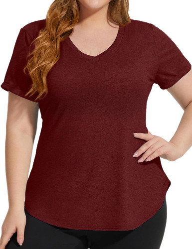 Top da Allenamento Taglie Forti per Donna T-Shirt Vestibilità Larga Scollo a V Abbigliamento Yoga Casu... - Foto 1 di 5