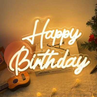 33'' Happy Birthday Neon LED Sign - Dimmable Light for Parties & Decor 2PCS