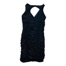 Seduction Dress Womens Small Black Ruched Bodycon Keyhole Sleeveless Cocktail