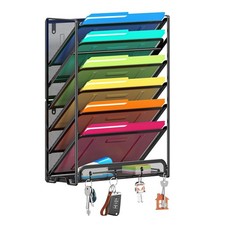 7-Tier Wall File Organizer, Hanging Mesh File Holder with 4 Hooks, Sturdy Met...