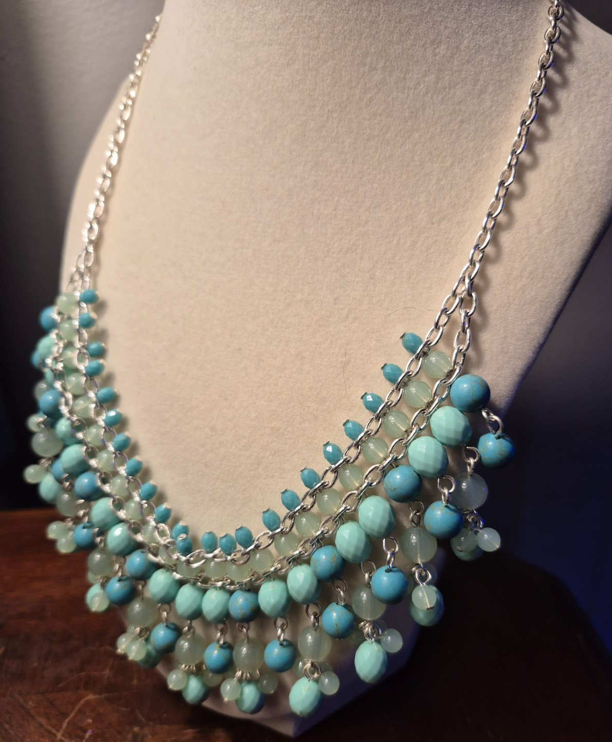 Chaps statement necklace with aqua turquoise teal… - image 1