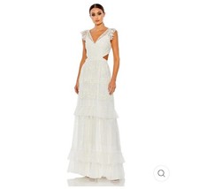 MAC DUGGAL Sequined Ruffled Cap Sleeve Cut Out TIERED WHITE GOWN Size8-NWT #9167