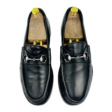 GUCCI Mens Black Leather Silver Horsebit Lug Sole Loafers Shoes EU 43.5 US 10.5