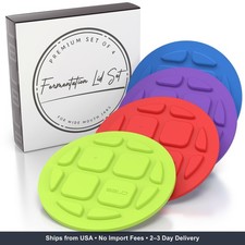 Fermentation Lids for Wide Mouth Mason Jars - 4 Pack Silicone Lids  One-way wat