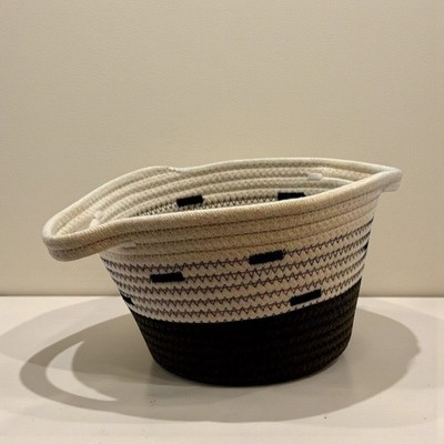 Woven Cotton Rope Storage Basket Bin Handles Two Tone Blanket Toy Organizer Box