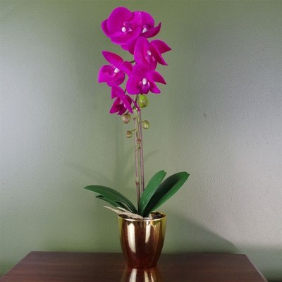 Künstliche Orchidee 46cm dunkelrosa & gold Real Touch Blumen Deluxe im Kunststofftopf