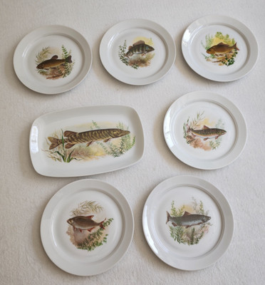 Eschenbach Bavaria Porzellan Fischservice 6x Teller 1x Platte Servierteller