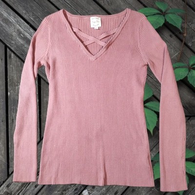 Hippie Rose Rosa Gerippter Taillierter Kreuzgurt Pullover Damen Größe XL