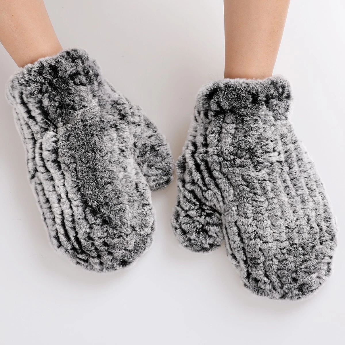 Women's Genuine Rex Rabbit Hair Knitted Mittens Soft Winter Cold Weather Gloves