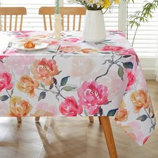 Pink Rose Watercolor Tablecloth, 52x70 Inch Rectangular Polyester Floral Table