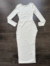Fashion Nova Women’s LS White Long Slit Side Stretch Maxi Dress Sz XS
